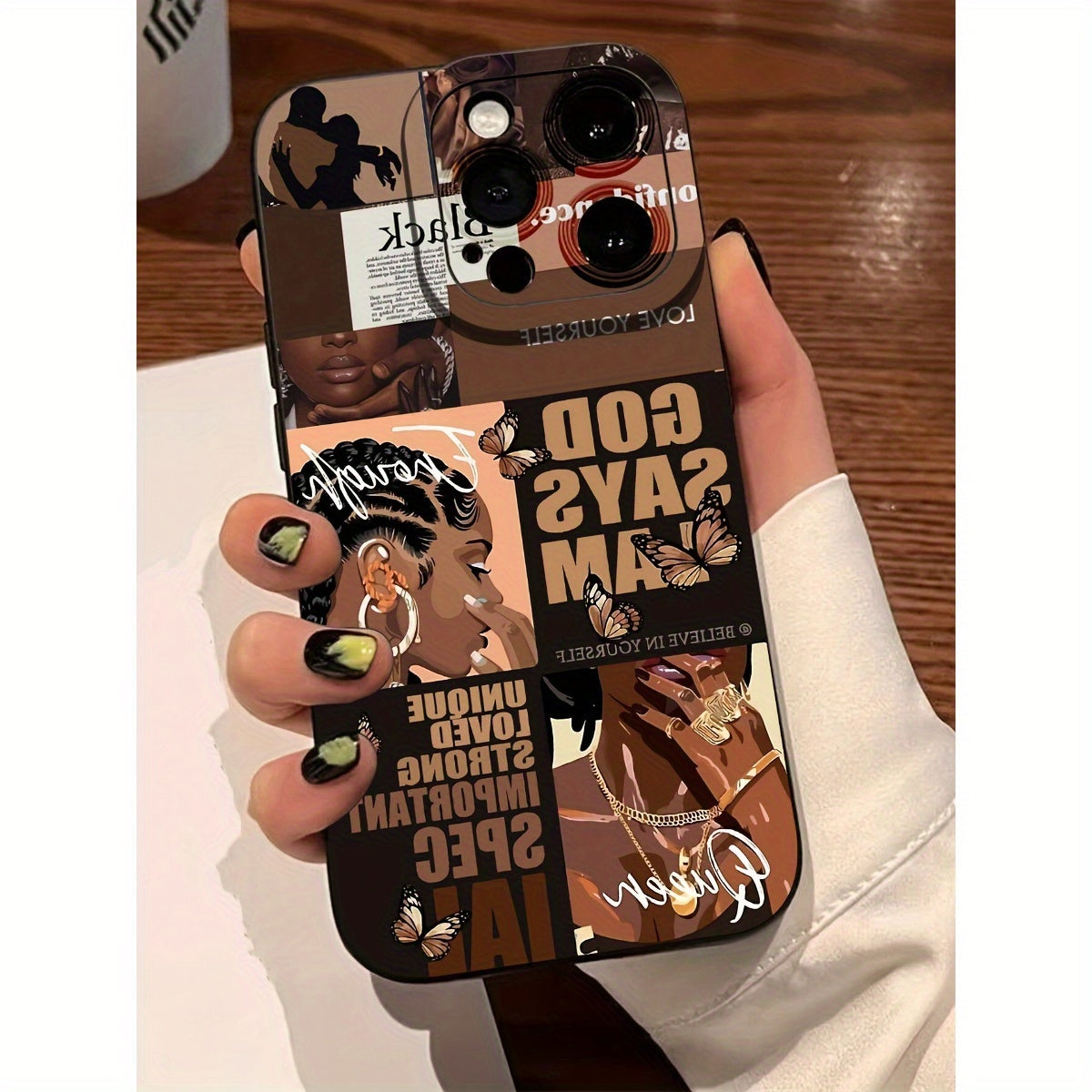 Black Girl Splicing Black Pupil Eyes Suitable for 7/8Plus Full Drop-Proof Soft Shell Simple High-End Air Cushion Suitable for Iphone14Promax Apple 13 Mobile Phone Case Couple Xsmax New 12Pro Drop-Proof Xr Matte 11 Men And Wom
